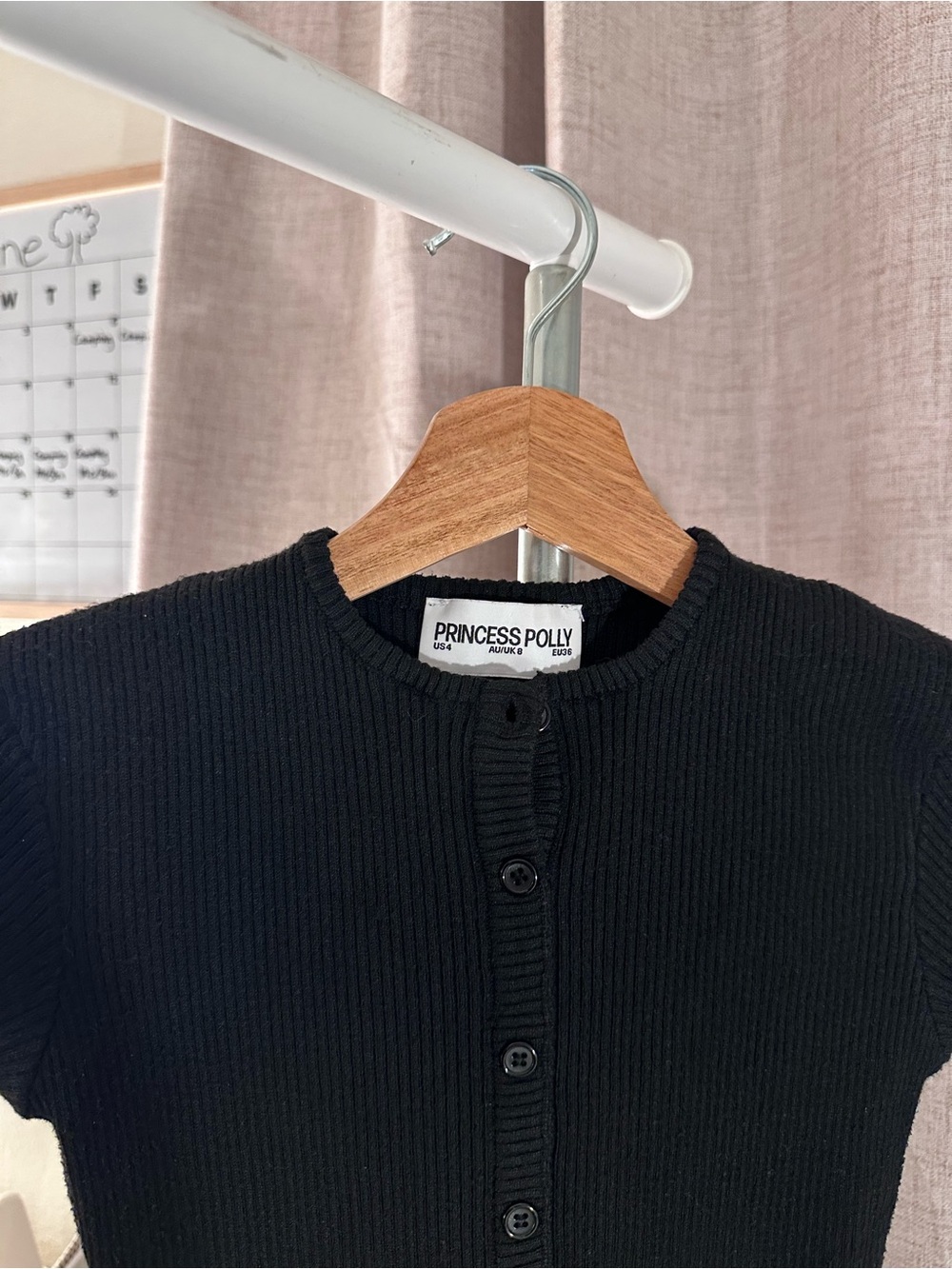 Princess Polly Black Ribbed Button-Up Tee - Picture 2 of 8
